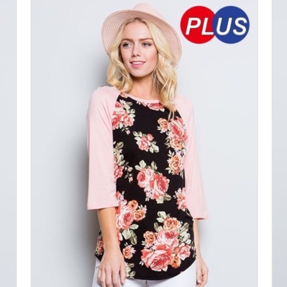 Tops - 🆕🌺Contrast Raglan Sleeve Floral Tunic